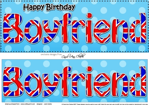 Large DL Happy Birthday BOYFRIEND 3D decoupage UK Union Jack