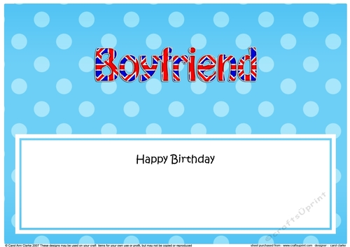 Large DL Happy Birthday BOYFRIEND insert UK Union Jack