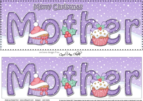 Large DL Merry Christmas MOTHER 3D decoupage with Cupcakes