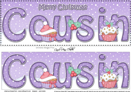Large DL Merry Christmas COUSIN 3D decoupage with Cupcakes