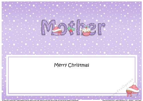 Large DL Merry Christmas MOTHER insert with Cupcakes