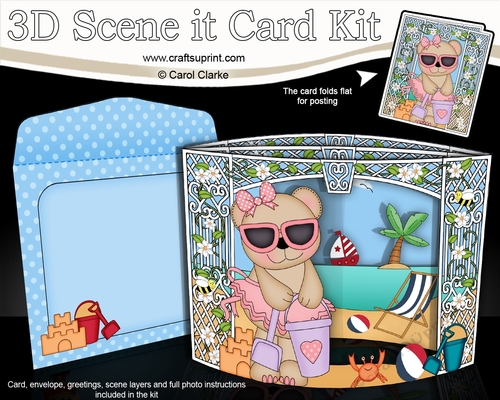 3D Triangle Shadow Box Scene it Card Kit - Livvy Bear is at the Beach