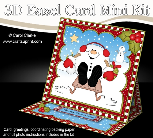 3D Easel Card Mini Kit - Christmas Snowball Sam is Sledging