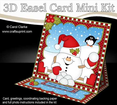 3D Easel Card Mini Kit - Christmas Snowball Sam is having a Snowball Fight