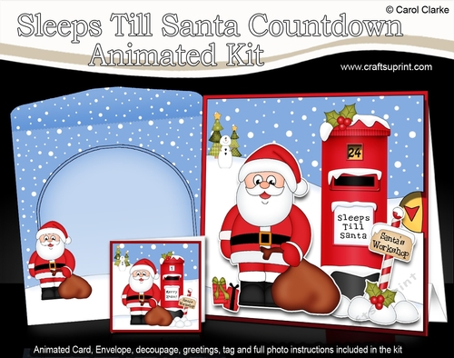 3D Animated Sleeps Till Santa Christmas Postbox Countdown Card Kit - Santa has a Sack of Presents