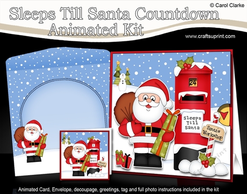 3D Animated Sleeps Till Santa Christmas Postbox Countdown Card Kit - Santa has lots of Presents to deliver