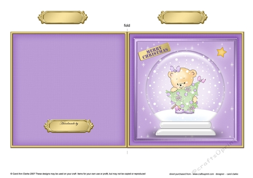 Christmas Hunney Bear Rosie - Snowglobe Quick Cut and Fold Card