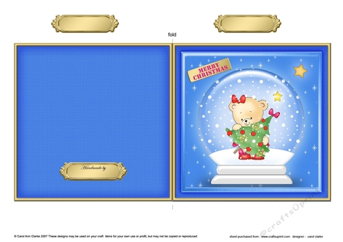 Christmas Hunney Bear Rosie - Snowglobe Quick Cut and Fold Card