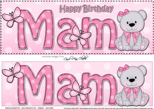 Large DL Happy Birthday MAM 3D decoupage with Livvy Bear