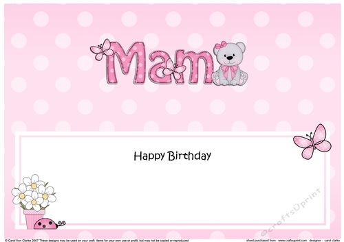 Large DL Happy Birthday MAM insert with Livvy Bear
