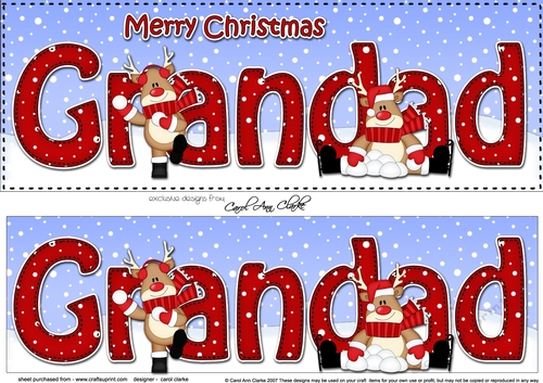 Large DL Merry Christmas GRANDAD 3D decoupage with Rudolph