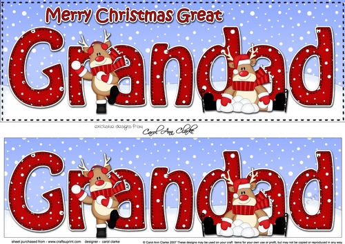 Large DL Merry Christmas GREAT GRANDAD 3D decoupage with Rudolph