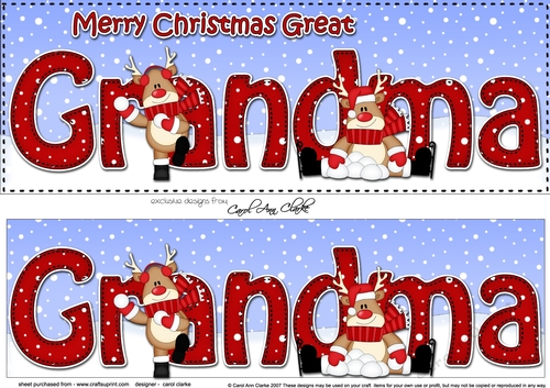 Large DL Merry Christmas GREAT GRANDMA 3D decoupage with Rudolph