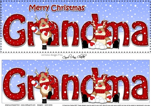 Large DL Merry Christmas GRANDMA 3D decoupage with Rudolph