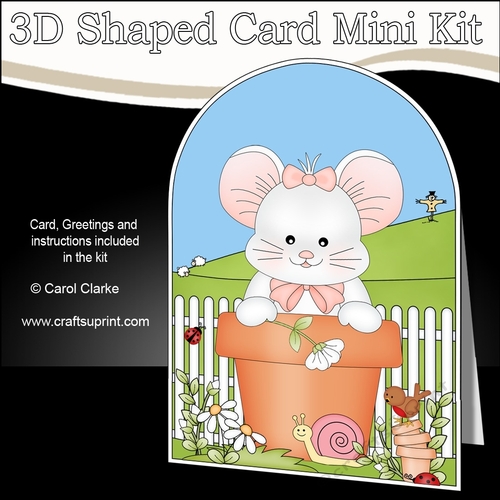 3D Shaped Card  Kit - Flowerpot Friends - Cute Little Mouse
