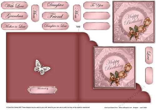 Roses and Metallic Lace - Cut and Fold Corner Card