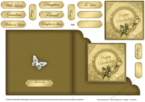 Roses and Metallic Lace - Cut and Fold Corner Card