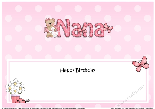 Large DL Happy Birthday NANA insert with Livvy Bear