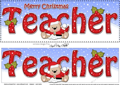 Large DL Merry Christmas TEACHER 3D decoupage 