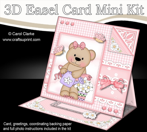 3D Easel Card Mini Kit - Pretty in Pink - Livvy Bear has Pretty Flowers