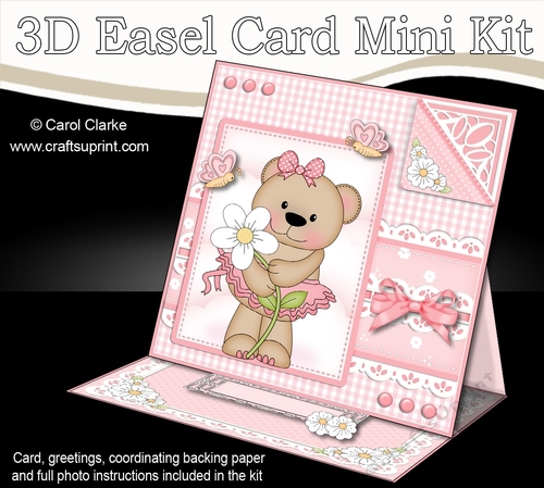 3D Easel Card Mini Kit - Pretty in Pink - Livvy Bear has A Pretty Flower