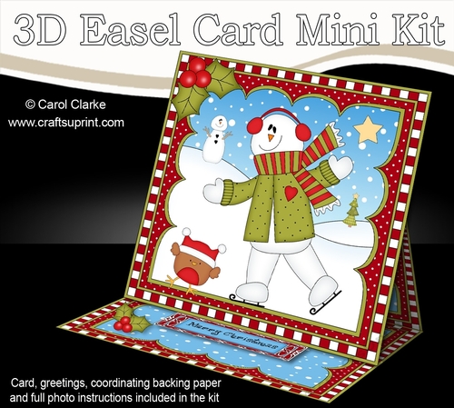 3D Easel Card Mini Kit - Christmas Snowman Rio is Ice Skating