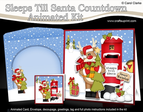 3D Animated Sleeps Till Santa Christmas Postbox Countdown Card Kit - Rudolph has an Xmas Tree