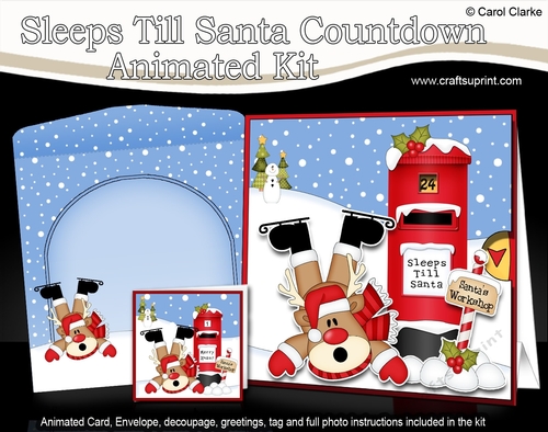 3D Animated Sleeps Till Santa Christmas Postbox Countdown Card Kit - oOps Rudolph is Ice Skating!