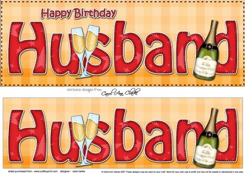 Large DL Happy Birthday HUSBAND 3D decoupage with Champagne