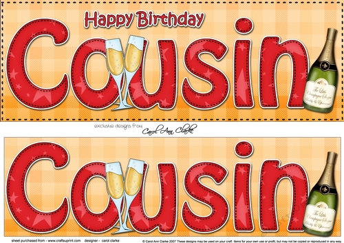 Large DL Happy Birthday COUSIN 3D decoupage with Champagne