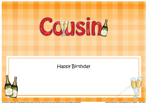 Large DL Happy Birthday COUSIN insert with Champagne