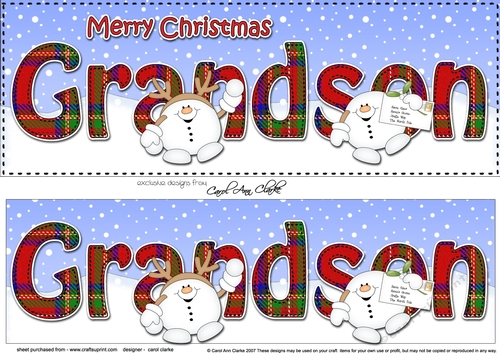 Large DL Merry Christmas GRANDSON 3D decoupage with Snowball Sam