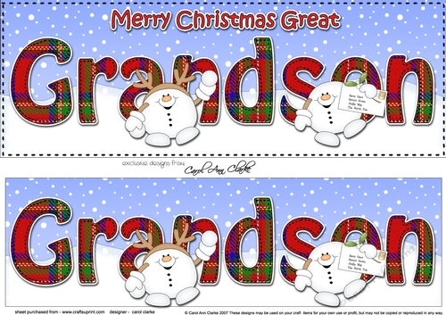 Large DL Merry Christmas GREAT GRANDSON 3D decoupage with Snowball Sam