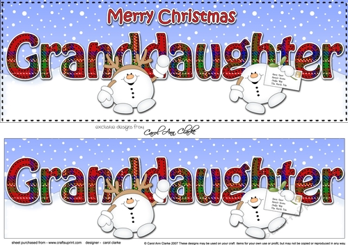 Large DL Merry Christmas GRANDDAUGHTER 3D decoupage with Snowball Sam
