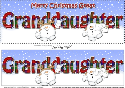 Large DL Merry Christmas GREAT GRANDDAUGHTER 3D decoupage with Snowball Sam