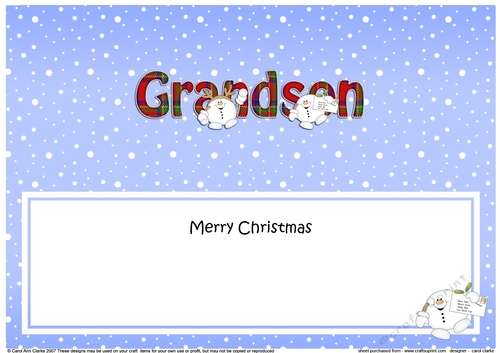 Large DL Merry Christmas GRANDSON insert with Snowball Sam