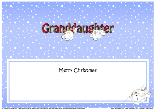 Large DL Merry Christmas GRANDDAUGHTER insert with Snowball Sam