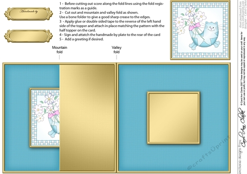 Cute Cat has a Bunch of Flowers - No-Hole Fold Back Card