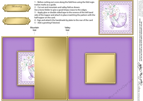 Cute Cat has a Bunch of Flowers - No-Hole Fold Back Card