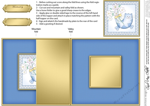 Cute Cat has a Bunch of Flowers - No-Hole Fold Back Card