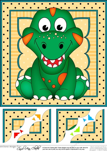 8 x 8  Cute Little Dinosaur Scalloped Corner Topper 