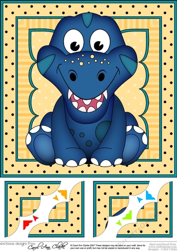 8 x 8  Cute Little Dinosaur Scalloped Corner Topper 