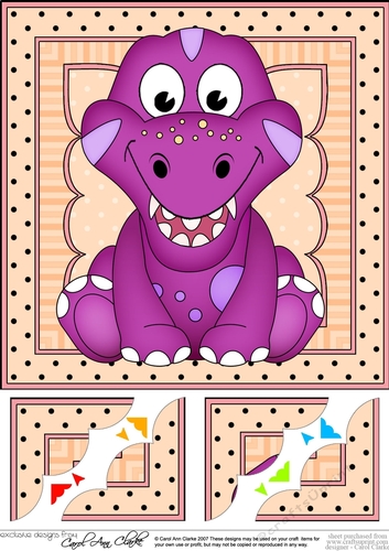 8 x 8  Cute Little Dinosaur Scalloped Corner Topper 