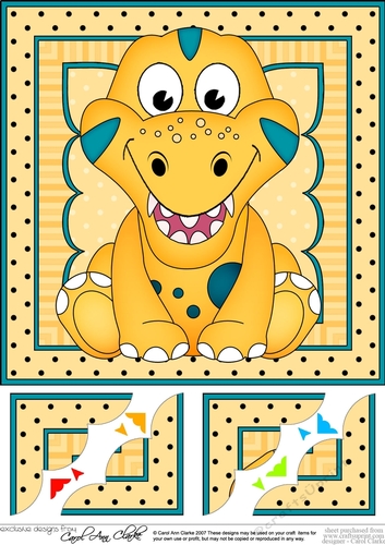 8 x 8  Cute Little Dinosaur Scalloped Corner Topper 