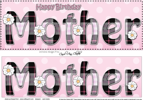 Large DL Happy Birthday MOTHER 3D decoupage with Tartan