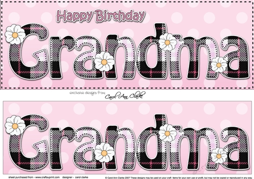 Large DL Happy Birthday GRANDMA 3D decoupage with Tartan