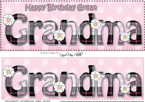 Large DL Happy Birthday GREAT GRANDMA 3D decoupage with Tartan
