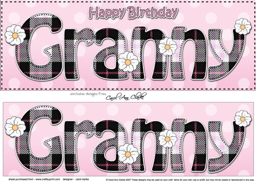 Large DL Happy Birthday GRANNY 3D decoupage with Tartan