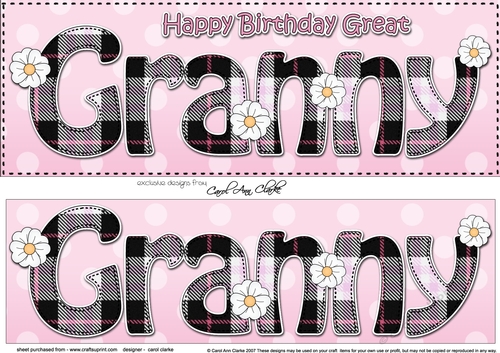 Large DL Happy Birthday GREAT GRANNY 3D decoupage with Tartan