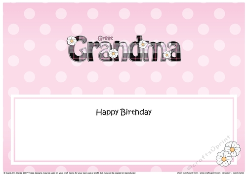 Large DL Happy Birthday GREAT GRANDMA insert with Tartan